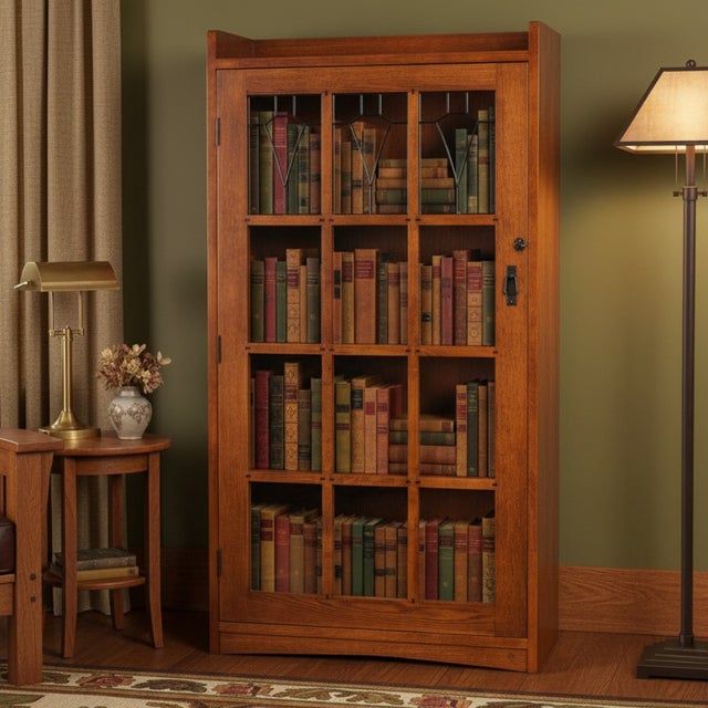 Introduce timeless elegance and functionality to your space with the Mission Leaded Glass Bookcase with Lock Key. Expertly...