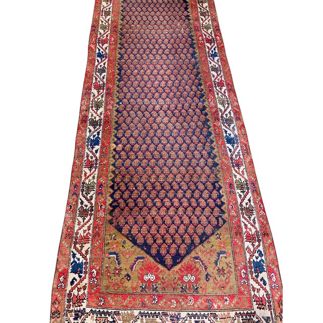 Antique Malayer Paisley Design Runner in Red, Orange, and Blue 3'8 by 16' For Sale In New York - Image 6 of 9