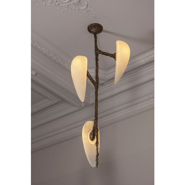 Hand-Sculpted Cast Bronze Hanging Lamp by William Guillon For Sale - Image 15 of 18