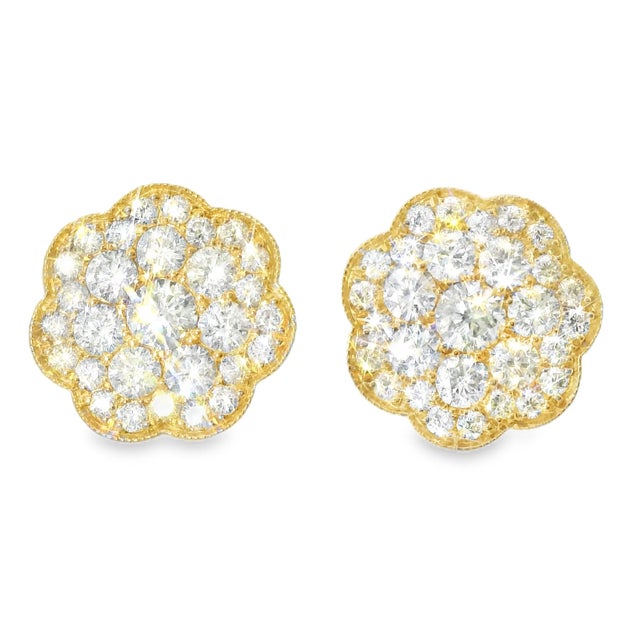 14K Pink Rose Gold Diamond Flower Earrings Exude timeless elegance with these 14K pink rose gold diamond flower earrings ....