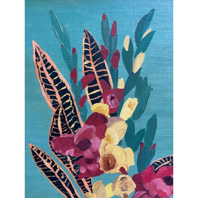 Abstract Colorful Mid Century Abstract Still Life Oil Painting by Doris Doyle Dated 1956 For Sale - Image 3 of 7
