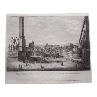 Antique 19th C. Engraving-View of Rome-Piazza De Monte-Cavallo-Popolo-Imperial Folio For Sale