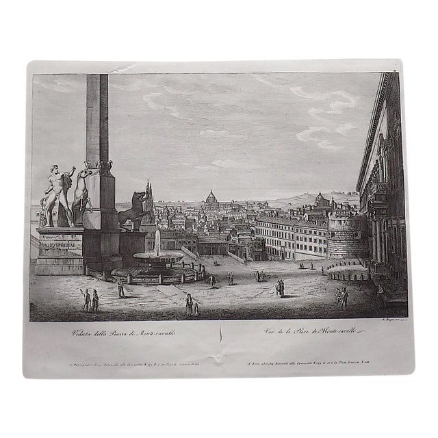 Antique 19th C. Engraving-View of Rome-Piazza De Monte-Cavallo-Popolo-Imperial Folio For Sale