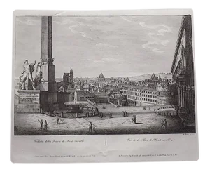 Antique 19th C. Engraving-View of Rome-Piazza De Monte-Cavallo-Popolo-Imperial Folio