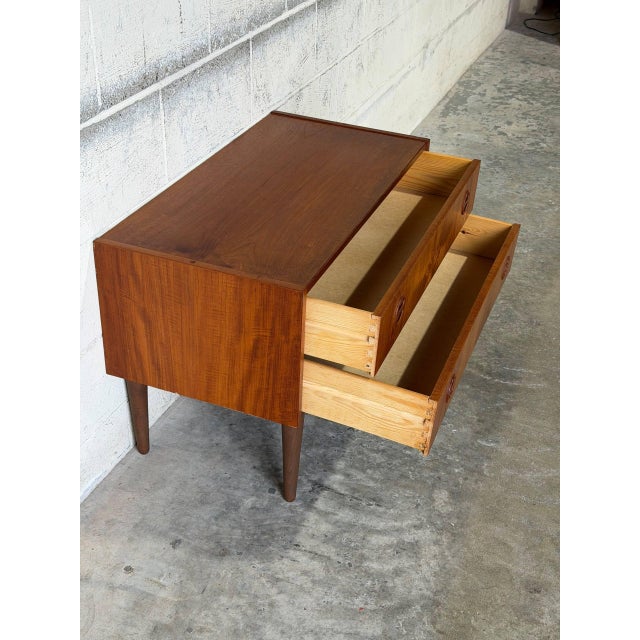 Small Danish Teak Dresser With 2 Drawers Scandinavian Mid-Century Modern Vintage For Sale - Image 4 of 12