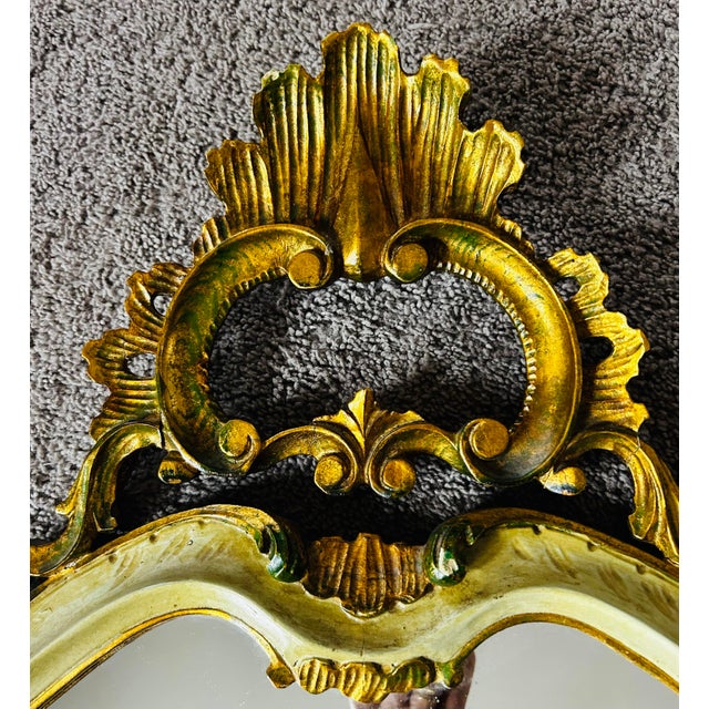 Antique Rococo Style Carved Wood Gilt & Floral Decorated Venitian Mirror For Sale - Image 9 of 12