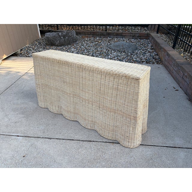 Wicker Rattan Scalloped Console Table in the Palm Beach Style For Sale - Image 9 of 12