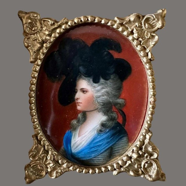 Ceramic Antique Hand-Painted Georgian Miniature Portrait of Sarah Siddons in Gilt Frame For Sale - Image 7 of 11