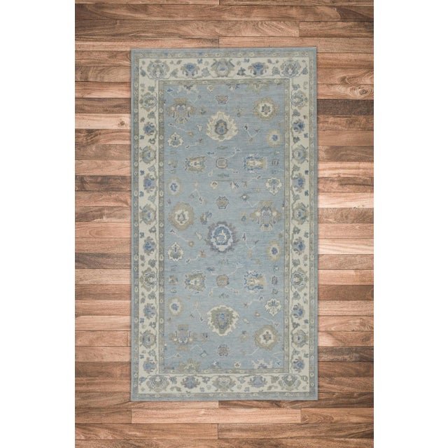 Early 21st Century Blue Floral Handwoven Turkish Ouhsak Rug 5' X 9'6" For Sale In Houston - Image 6 of 6