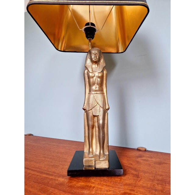 Large Hollywood Regency Egyptian Bronze Table Lamp, 1970s For Sale - Image 11 of 13