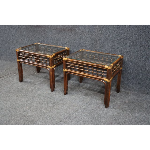 Mid 20th Century Mid Century Rattan Side Tables/Pair For Sale - Image 5 of 7