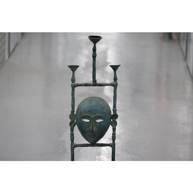 Figurative mask candleholder Candlestick holder Demon Devil Satan Greek theater Gothic art Patinated metal. The...