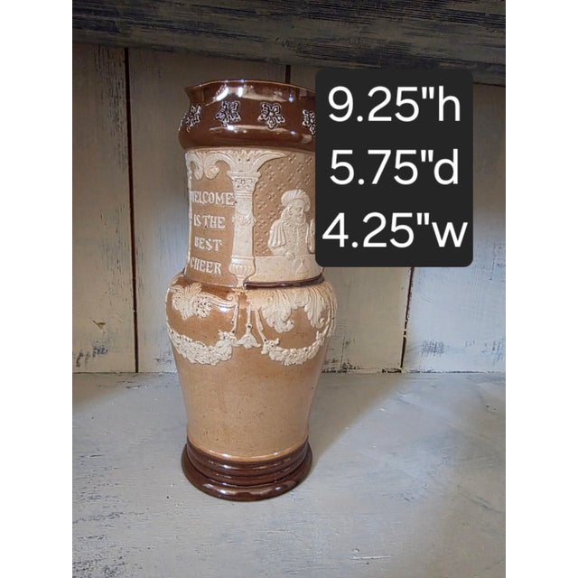 Beautiful antique English Doulton Lambeth Salt Glazed stoneware beer Stein with figures and the phrase "welcome is the...