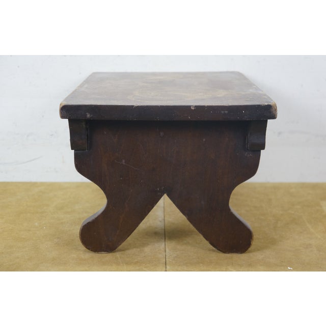 Antique Primitive Early American Oak Footstool Step Stool Rest Ottoman 16" For Sale - Image 9 of 14