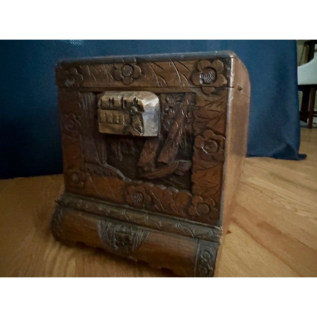 Vintage Medium Asian Hand-Carved Camphor Wood Chest With Brass Hardware For Sale In Washington DC - Image 6 of 15