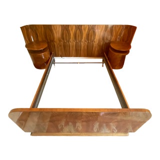 Vintage Deco Wood Bedframe With Side Tables (Full Size) For Sale