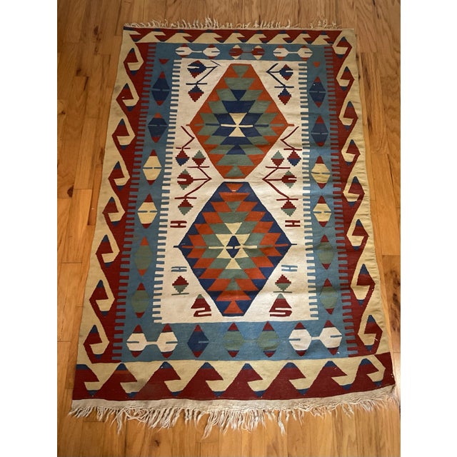 Rug & Kilim 1960s Vintage Colorful Handmade Turkish Kilim Tribal Rug 64” X 43” For Sale - Image 4 of 12