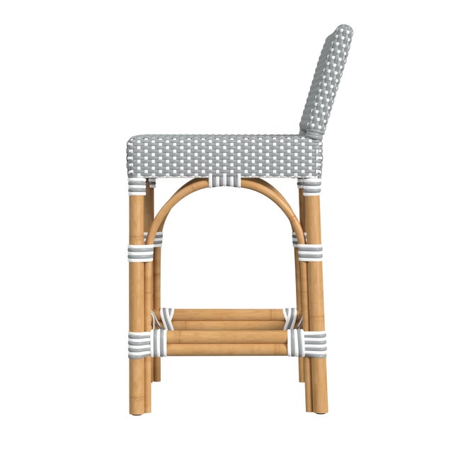 2020s Serienna 24.5 in. Seat Height Rectangular Rattan Low Back Counter Stool, Gray/White Dot / Natural Rattan Frame For Sale - Image 5 of 8
