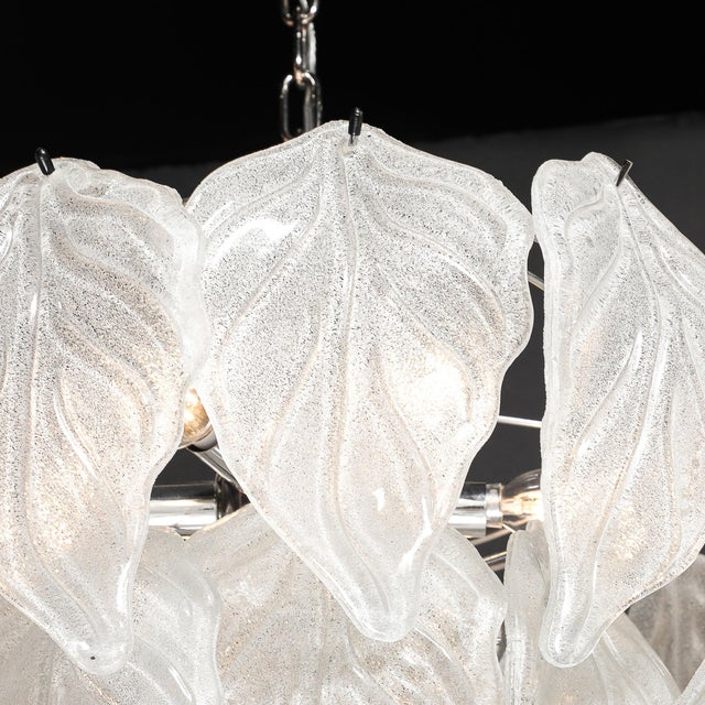 Mid-Century Hand-Blown Leaf Form Mottled Murano Glass Chandelier by Mazzega For Sale - Image 11 of 17