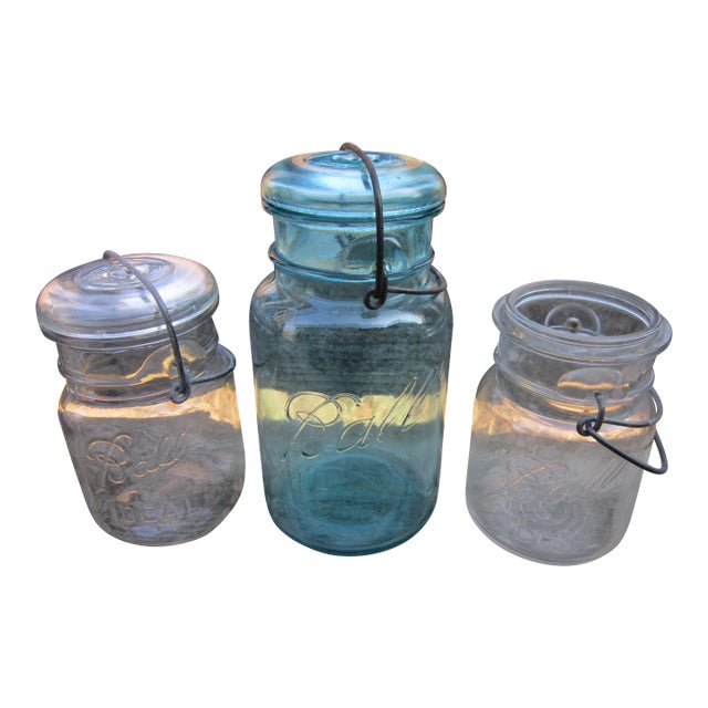 Vintage Ball Bail Jar Lot, 2 With Lids, One Aqua!, 3 Jars For Sale