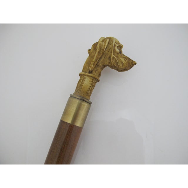 Vintage, Victorian style decorative walking stick featuring a carved wood Irish Setter dog head handle on wood stick with...