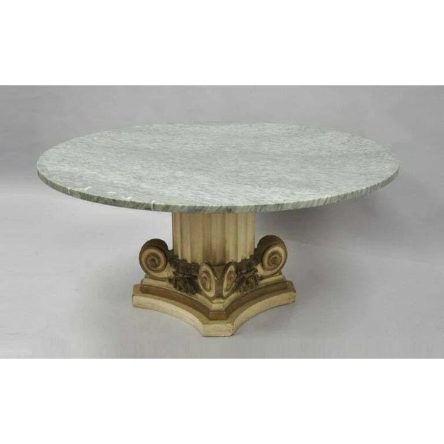 Early 20th Century French Empire Round Marble Top Corinthian Column Wood Pedestal Base Coffee Table For Sale - Image 9 of 9