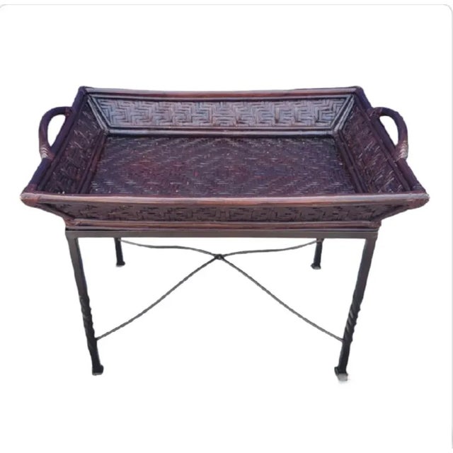 English Vintage Cast Iron Removable Wicker Tray Top Side Table For Sale - Image 3 of 7