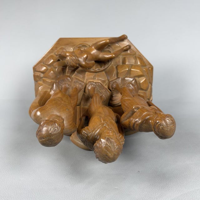 Brown Art Deco Style Carved Wood Sculpture Group from Scurati, 1950s For Sale - Image 8 of 17