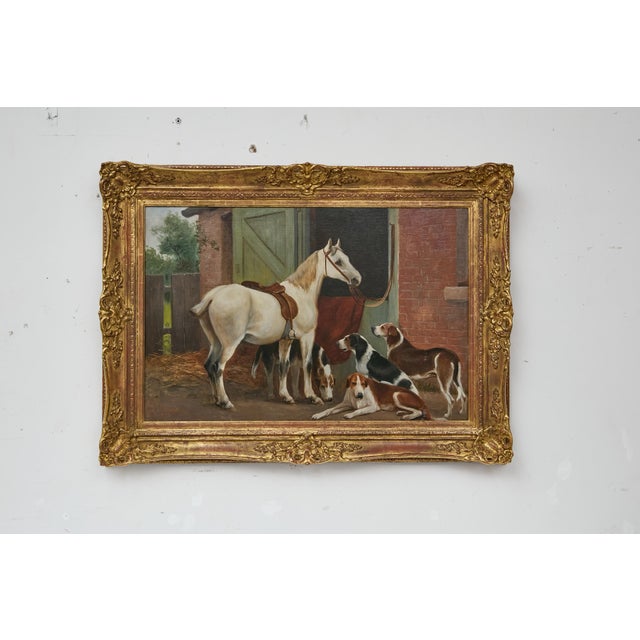 Wood 19th Century English Horse and Hound Oil Painting in Frame, Signed C. Goddard For Sale - Image 7 of 12