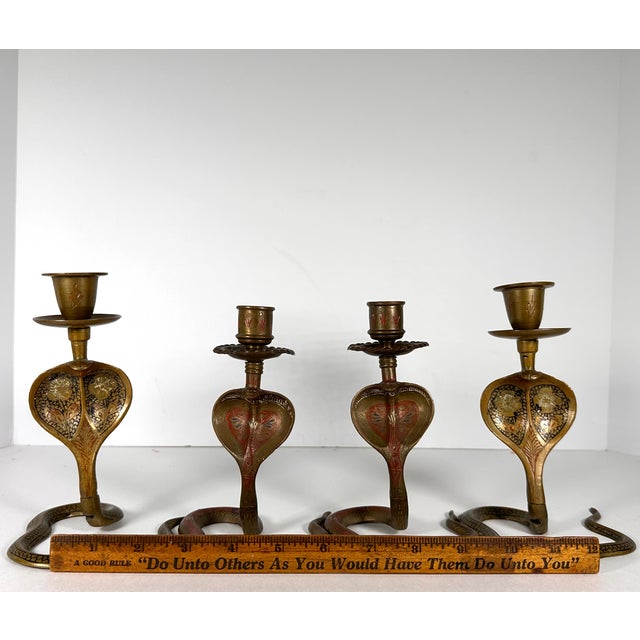 Mid Century Anglo-Indian Brass Cobra Candlestick Collection For Sale - Image 18 of 18