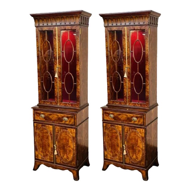 Pair of Bookcase / Showcase Cabinets, Theodore Alexander "Althorp" Mahogany For Sale