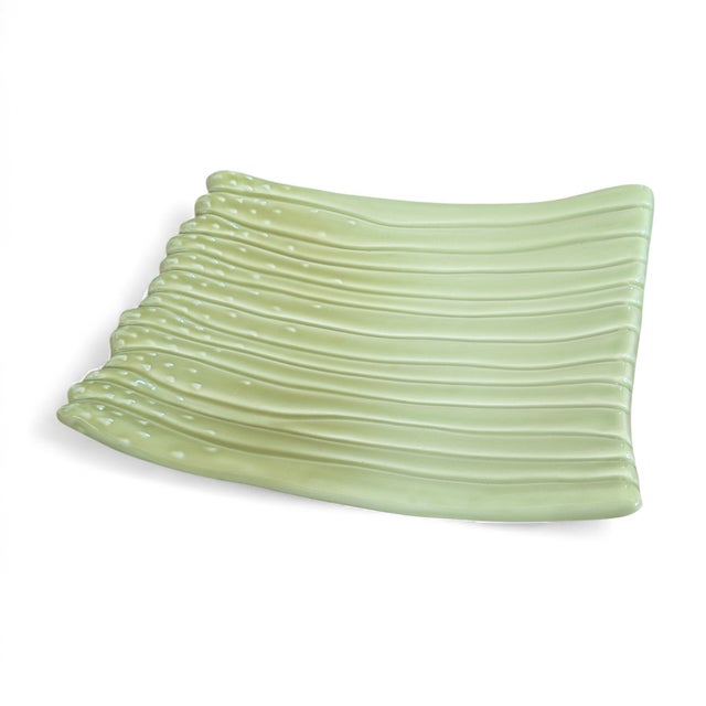 California Pottery Ceramic Asparagus Platter in a soft green glaze, shaped like a bundle of asparagus Measures...