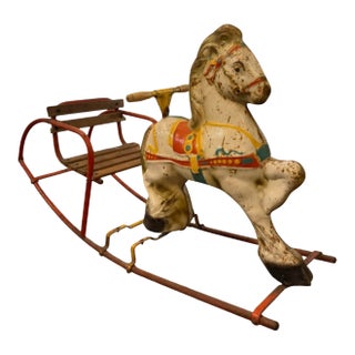 Vintage Mobo Tinplate Rocking Horse Produced by D. Sebel & Co. In England For Sale
