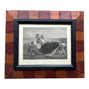 Antique Print of a Spanish Bullfight in Wood Frame
