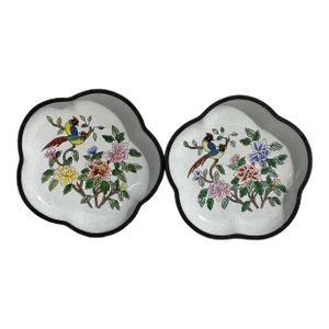 Old Chinoiserie Enamel Small Decorative Plates S/2
