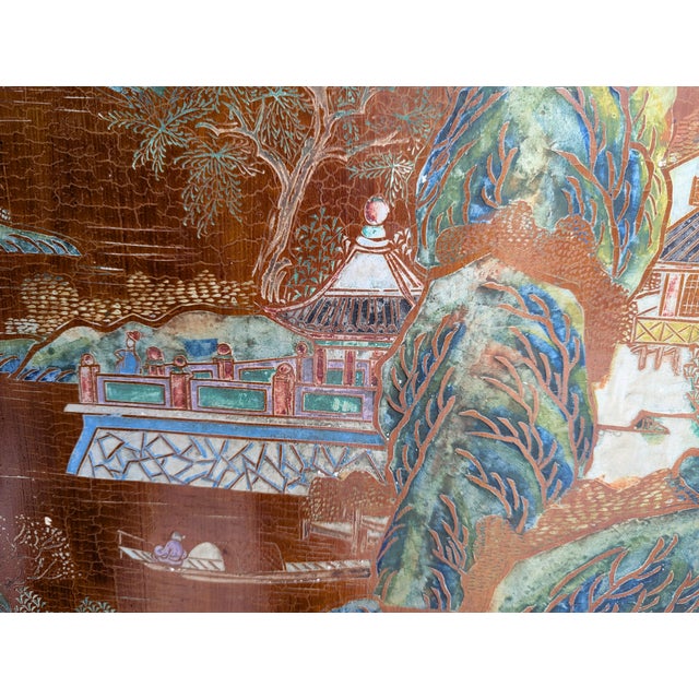 1940s Chinese Coromandel Four Panel Hand Painted Folding Screen /Partition For Sale - Image 16 of 17