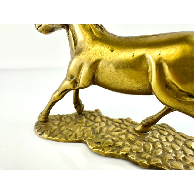 Mid-Century Modern Mid-Century Solid Brass Galloping Horse Figurine on Textured Base For Sale - Image 3 of 8