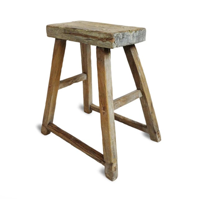 Vintage Elm Work Rustic Farm Stool For Sale In Los Angeles - Image 6 of 11