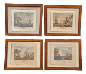 Fishing, 1800s, Etchings, Framed, Set of 4