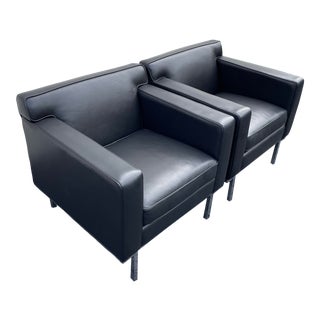 Design Within Reach Theatre Black Leather Chairs - a Pair For Sale