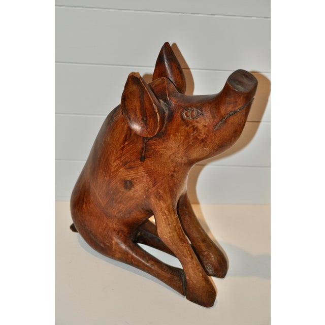 Folk Art Large Antique Hand Carved Flok Art Wooden Pig Sculpture For Sale - Image 3 of 9