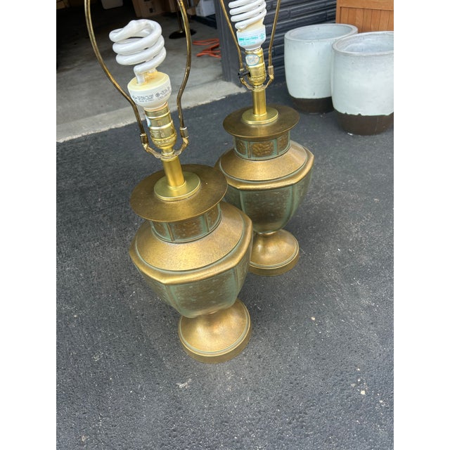 Metal Mid 20th Century Hammered Metal Lamps - a Pair For Sale - Image 7 of 9