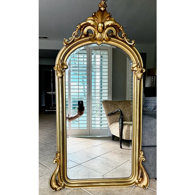 19th Century French Rococo Style Gold Gilt Arched Floor or Wall Mirror For Sale - Image 18 of 18