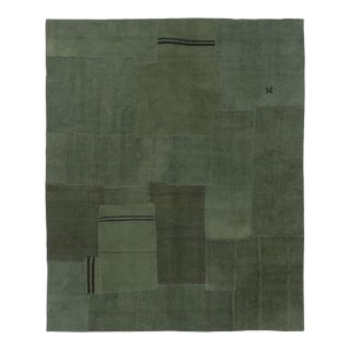 Vintage Turkish Patchwork Rug With Green Tones and Linear Accents - Rug & Kilim For Sale