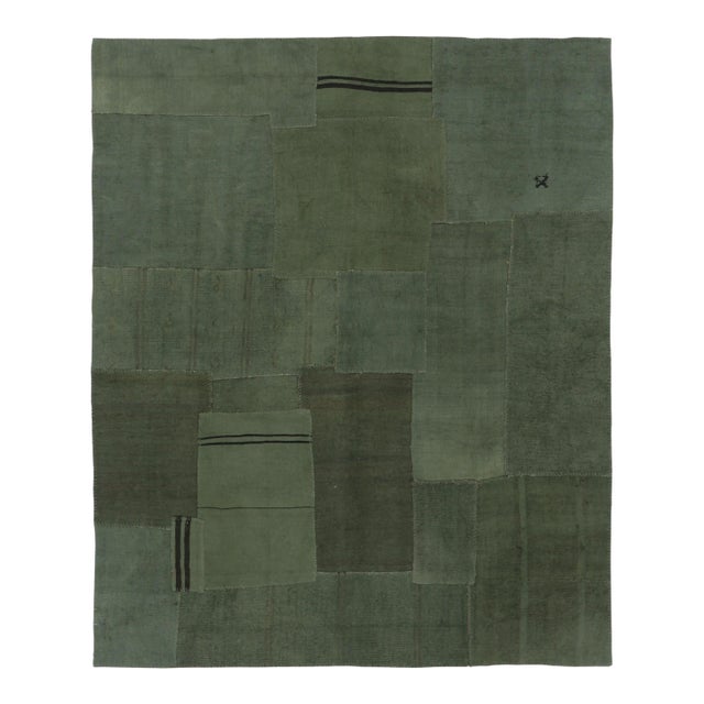 Vintage Turkish Patchwork Rug With Green Tones and Linear Accents - Rug & Kilim For Sale