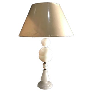 Large White Glass Table Lamp, 1970s For Sale