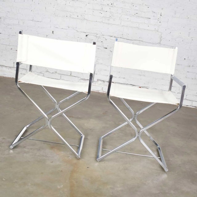 White Mid-Century Modern Campaign Style Directors Chairs White & Chrome Attributed Robert Kjer Jakobsen for Virtue Brothers For Sale - Image 8 of 12