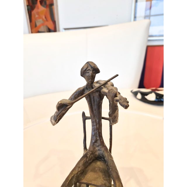 Brutalist Bronze Violinist Sculpture For Sale - Image 3 of 7