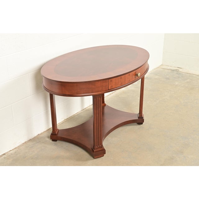 Baker Furniture Company Baker Furniture French Empire Carved Cherry and Burl Wood Library Table or Center Table, Newly Refinished For Sale - Image 4 of 15