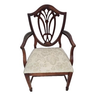 Late 20th Century Hepplewhite Style Mahogany Shield Back Armchair With Upholstered Seat For Sale